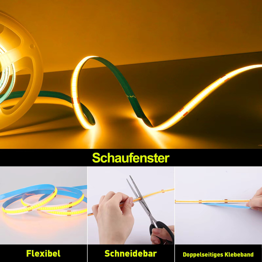 Oeegoo COB-LED-Streifen mit 2400 LEDs, 2 m Länge, 24 V, Warmweiß 3000 K, selbstklebend - Bild 6