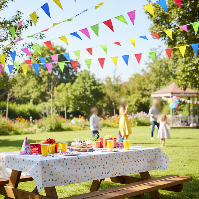LEENKEA Wimpelkette mit bunten Dreiecksflaggen aus Textil für Party und Festival-Dekoration in Mehrfarbig - Bild 1