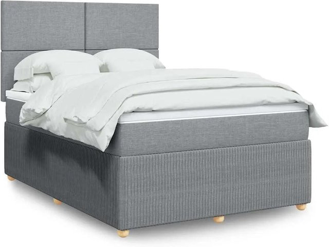 vidaXL Boxspringbett Hellgrau mit Matratze und USB-Ladeport sowie Unterbettbeleuchtung, Hybrid-Konstruktion mit Taschenfederkern, B/T: 160 x 200 cm - Bild 1