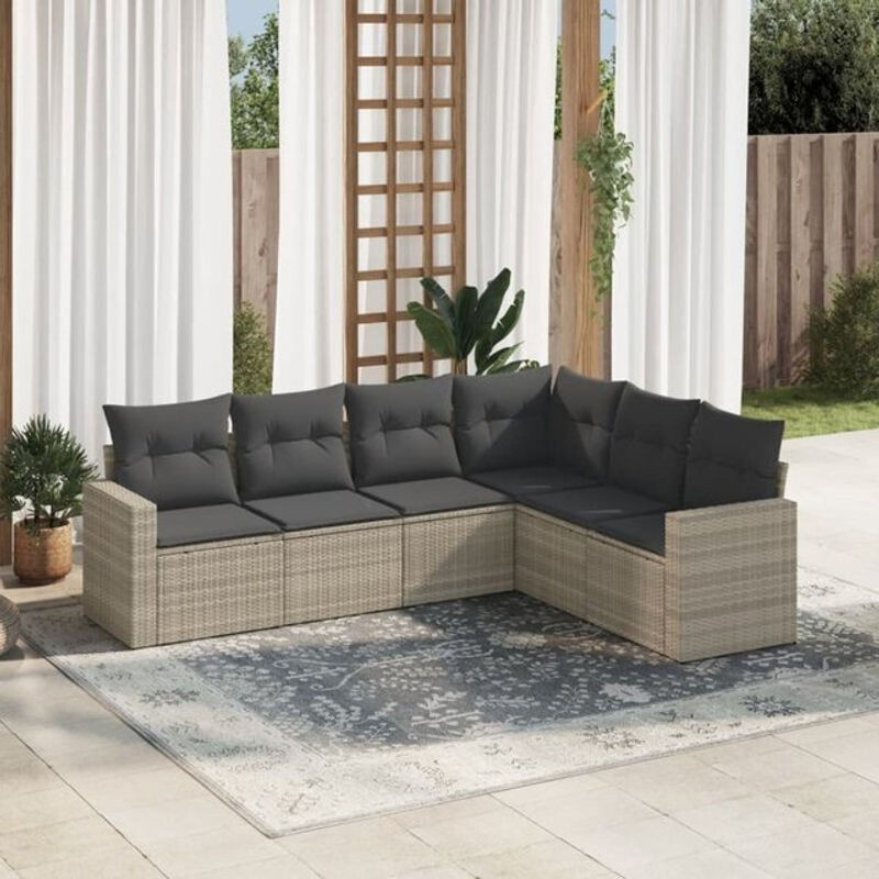 6-teilige Garten-Sofagarnitur aus Polyrattan mit Kissen in Grau von Vidaxl - Bild 1