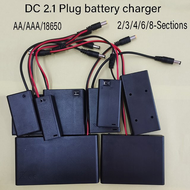 ChengHaoRan Tragbare Batterieladebox mit Deckel und Schalter für AA, AAA und 18650 Akkus, Schwarz, 5,5 x 2,1 mm DC-Stecker - Bild 1