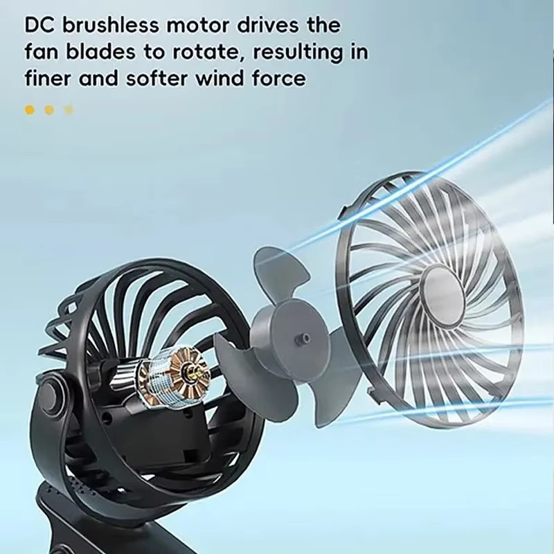 XMSJ Mini Ventilator Schwarz, Tragbarer wiederaufladbarer elektrischer Clip-Ventilator mit 720 Grad Rotation und Nachtlicht - Bild 5