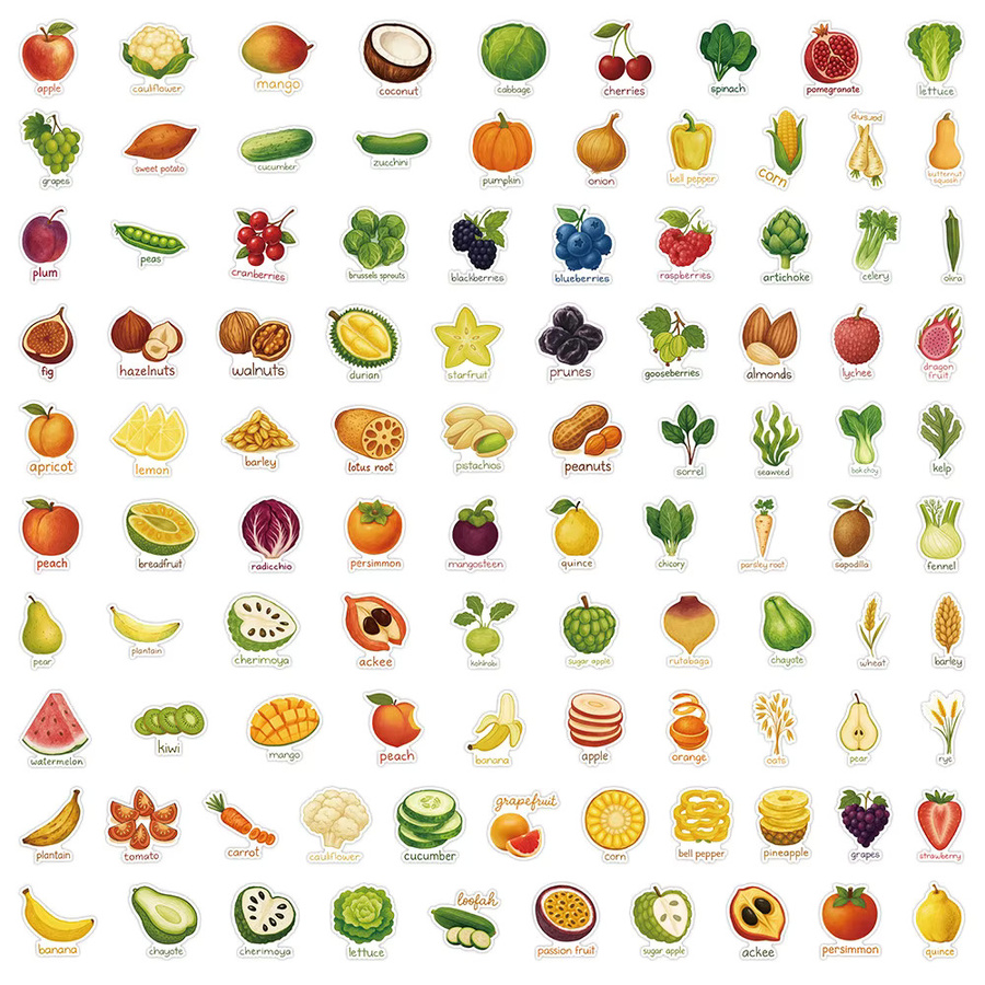 200 Stück Obst- und Gemüse-Aufkleber in Multicolour mit Geschenkboxen von RecordingYourLife Store für DIY-Bastelarbeiten und Tagebücher - Bild 2