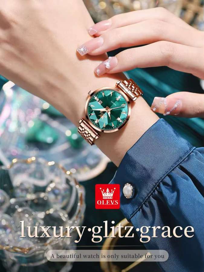 OLEVS Armbanduhr, Quarz, Edelstahl, Gold, Diamantbesetzt, Damen - Bild 6