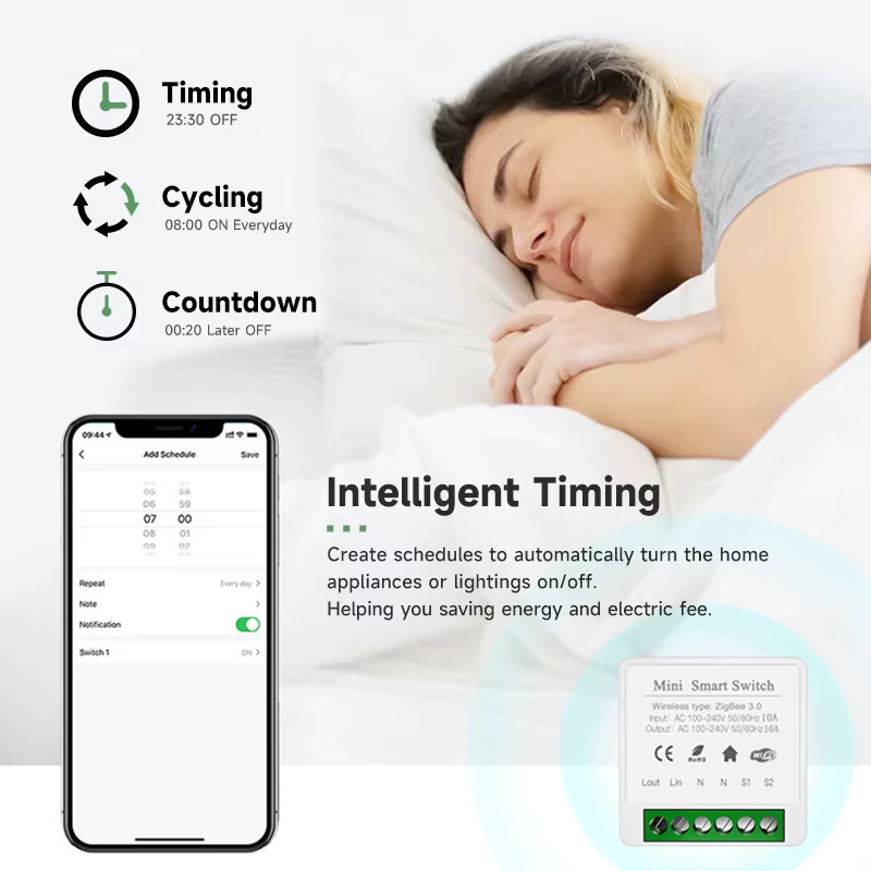 Tuya Smart Home Mini-Schalter Modul für 2-Wege-Steuerung, WiFi oder Zigbee 3.0, Weiß, kompatibel mit Amazon Alexa und Google Assistant - Bild 3