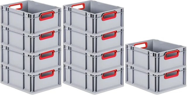 PROREGAL Spar Set 10x Eurobox Nextgen Color Transportboxen mit Griffen, Rot, H x B x T: 17 x 30 x 40 cm, 16 Liter - Bild 1