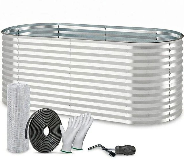 TTL GARDEN Ovales Garten-Hochbeet INSPIRE aus verzinktem Metall in Silber, L 200 x B 100 x H 80 cm - Bild 1