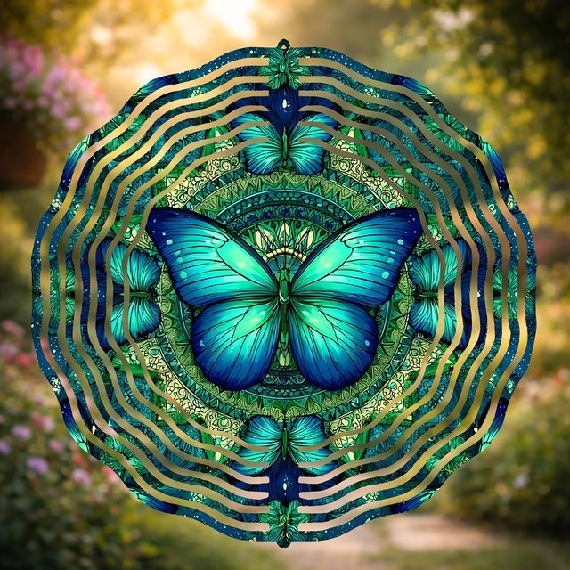 CIFBUY Böhmisches Schmetterlings-Mandala-Windspiel in Blau-Grün-Türkis für Garten und Terrasse - Bild 1