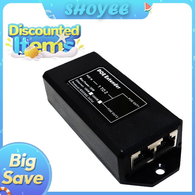 SHOYEE 2-Port Gigabit PoE Extender Schwarz, 100/1000 Mbit/s, IEEE 802.3af/at PoE-Repeater für IP-Kameras, NVR und Access Points mit 100 m Reichweite - Bild 1