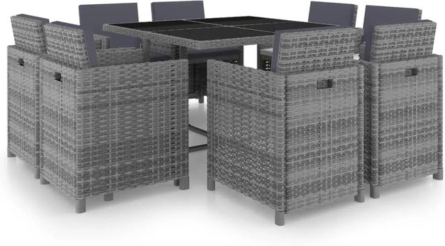 vidaXL 9-tlg Garten-Essgruppe aus Poly Rattan mit Glasplatte und Auflagen in Anthrazit - Bild 1