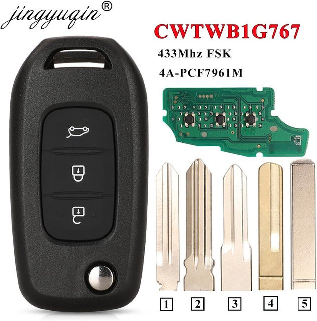 Jingyuqin Klappbarer Fernschlüssel 433MHz PCF7961M 4A in Schwarz für Renault Kadjar Captur Megane 3 Symbol Logan 2 Sandero 2 und Dacia Duster - Bild 1