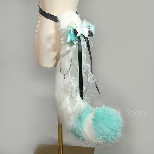 YIRAN Kitsune-Schwanz, Plüschtier Schwanz, Weiß, 90cm - Bild 1