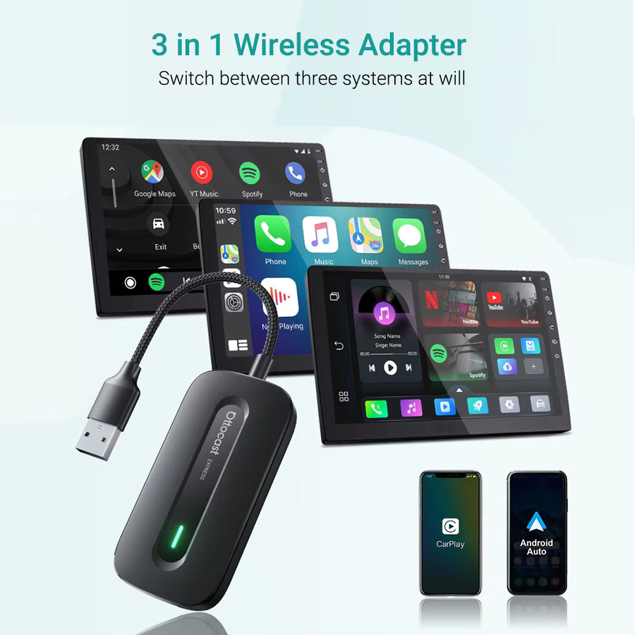 OTTOCAST Play2Video Express Wireless CarPlay und Android Auto Adapter für YouTube und Netflix in Schwarz - Bild 2