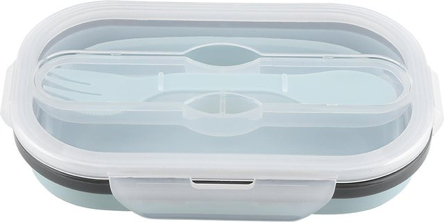 Faltbare Lunchbox aus Silikon von CosyHome in Blau und Grau, mikrowellenfest und spülmaschinenfest - Bild 1