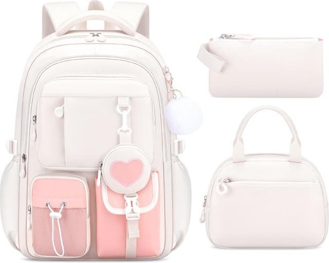 Fancy Style Studio Schulrucksack-Set für Mädchen in Pink mit Brotdose und Federmäppchen für Grund- und Mittelschule - Bild 1