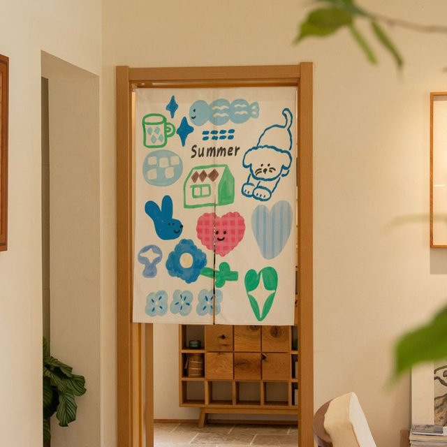 VIKAMA Sommer-Graffiti-Türvorhang mit Tier-Motiv, halbtransparent, mehrfarbig, Breite: 90 cm, Höhe: 65 cm - Bild 1