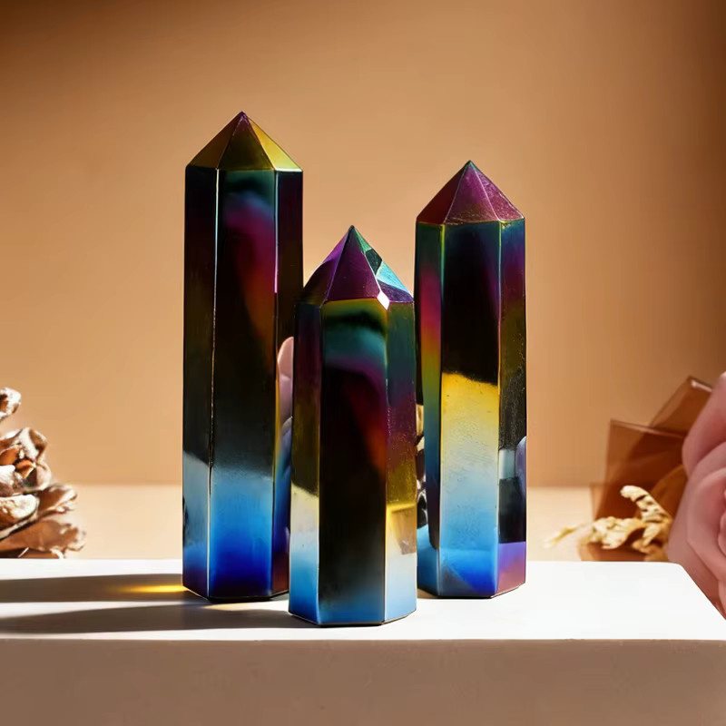 RYCRYSTAL Obsidian Kristallpyramide in Schwarz und Mehrfarbig als Heilstein für Reiki und Heimdekoration - Bild 3