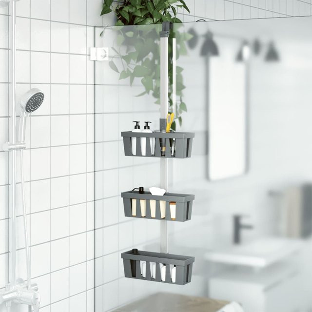 Vidaxl Hängende Duschregale aus Aluminium in Grau, verstellbar und rostfrei, B/T/H: 30 x 15 x (67-105) cm - Bild 1