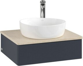 V&B Waschtischunterschrank Antao mit Frontstruktur und Beleuchtung, Farbe Mattblau lackiert, B/T/H: 60 x 50 x 19 cm - Bild 1