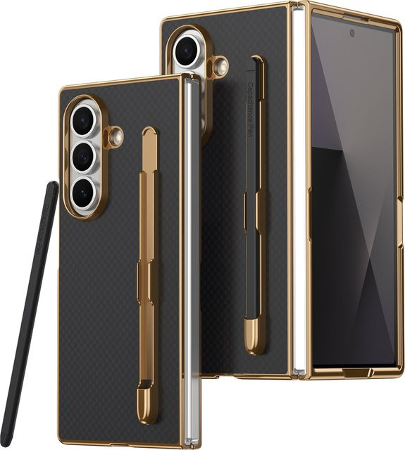 Kevlar-Leder Handyhülle mit Stiftschlitz für Samsung Galaxy Z Fold 7, 6, 5, 4, 3 in Schwarz - Bild 1