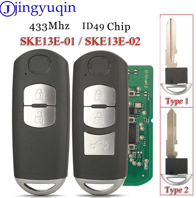 Jingyuqin Smart Key Fob Auto Fernbedienung 433MHz ID49 für Mazda CX-3 Axela CX-5 Atenza Modell SKE13E-01 SKE13E-02 in Schwarz - Bild 1