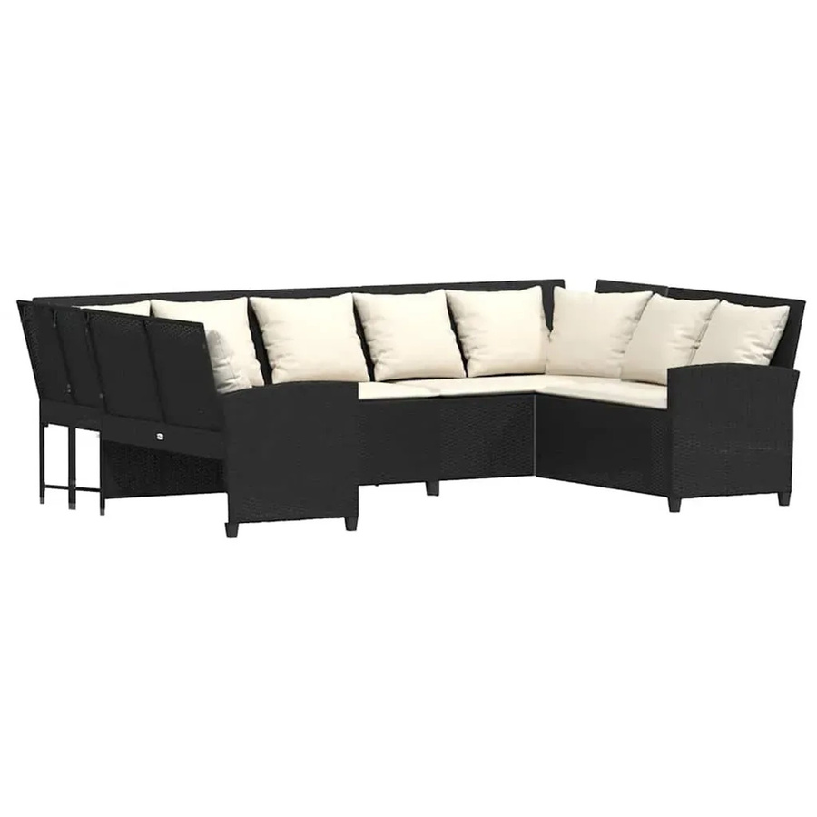 vidaXL Gartensofa L-Form aus Polyrattan mit Kissen in Schwarz - Bild 2