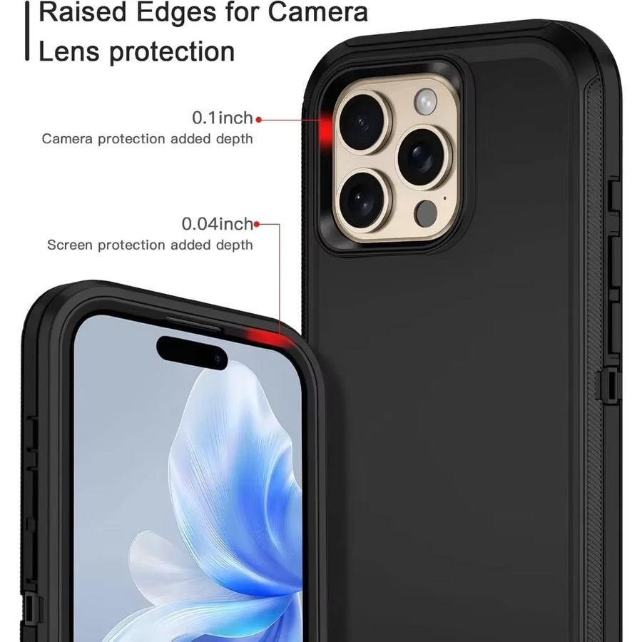 Stoßfeste Defender Schutzhülle für Apple iPhone 17 Air 16E 15 14 Plus 13 12 11 Pro Max in Schwarz und Orange - Bild 3