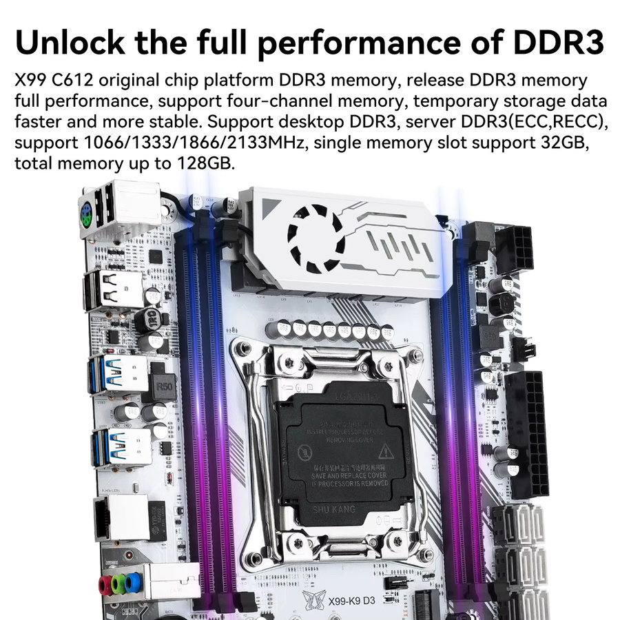 MACHINIST K9-D3 X99 Motherboard LGA 2011-3 mit Intel Xeon E5 2696 V3 Prozessor und 32 GB DDR3 1866 MHz RAM, Micro-ATX, USB 3.0 - Bild 3