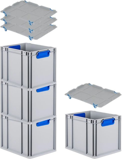 PROREGAL Spar Set 4x Eurobox Nextgen Color mit Auflagedeckel und Schiebeschnappverschlüssen, Blau, H: 32 cm, B: 30 cm, T: 40 cm - Bild 1