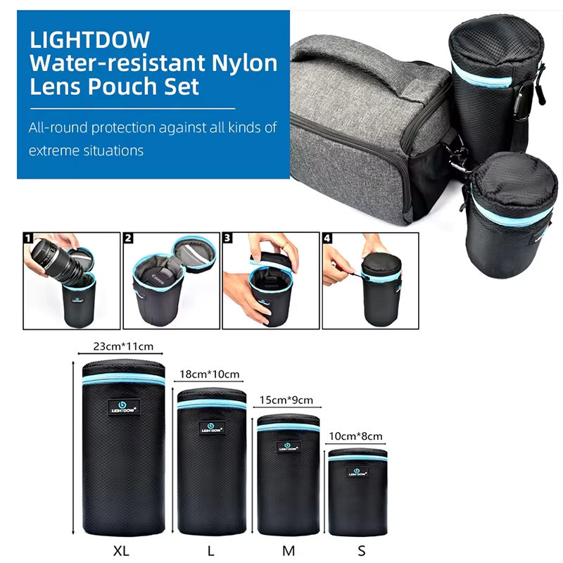 Lightdow Kameraobjektivtasche in Schwarz für Canon, Nikon und Sony DSLR sowie spiegellose Kameras - Bild 3