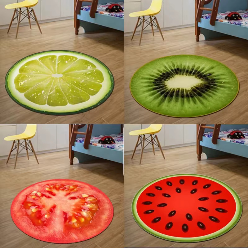 VIKAMA Rund Teppich mit Frucht-Motiv, geräuschdämpfend und rutschfest, Bodenmatte für Schlafzimmer und Büro - Bild 1