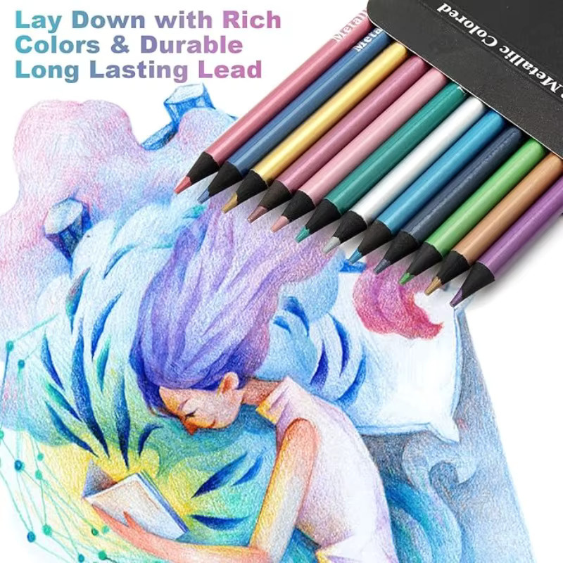 12 Farben Metallic-Buntstifte in Multicolour für Kinder und professionelle DIY-Kunstprojekte zum Zeichnen und Skizzieren - Bild 3