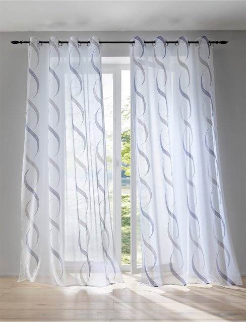 Heine Home Dekostore aus Polyester in Weiß und Blau, semi-transparent mit Ösen - Bild 1