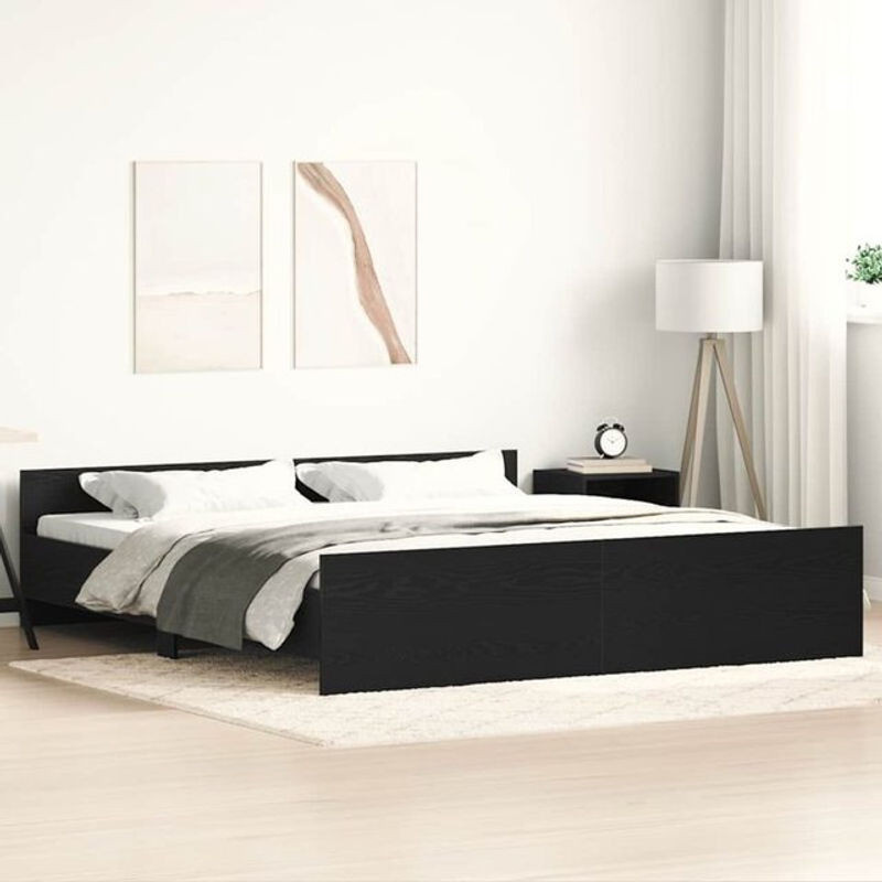 Vidaxl Massivholzbett in Schwarz und Eichen-Optik aus Kiefer, Modernes Bettgestell ohne Matratze, B/T: 200 x 200 cm - Bild 1