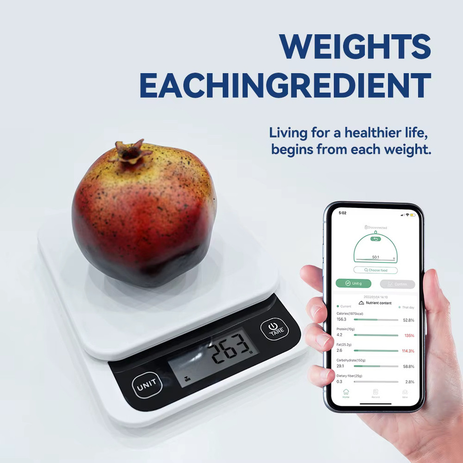 Intelligente Küchenwaage icomon in Weiß mit App-Steuerung und Nährwertrechner, digitale Ernährungswaage für 5 kg mit 0,1 g Präzision - Bild 2