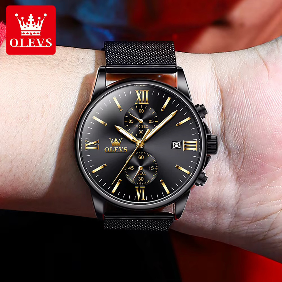 OLEVS Armbanduhr Quarz, Edelstahl, Schwarz, Herren - Bild 3