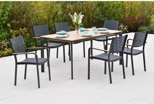 Merxx Paliano Gartenmöbel-Set 7-tlg. mit 6 Sitzplätzen in Schwarz und Grau aus Stahl und Kunststoff, Tisch B: 156 cm, T: 90 cm, H: 90 cm - Bild 1