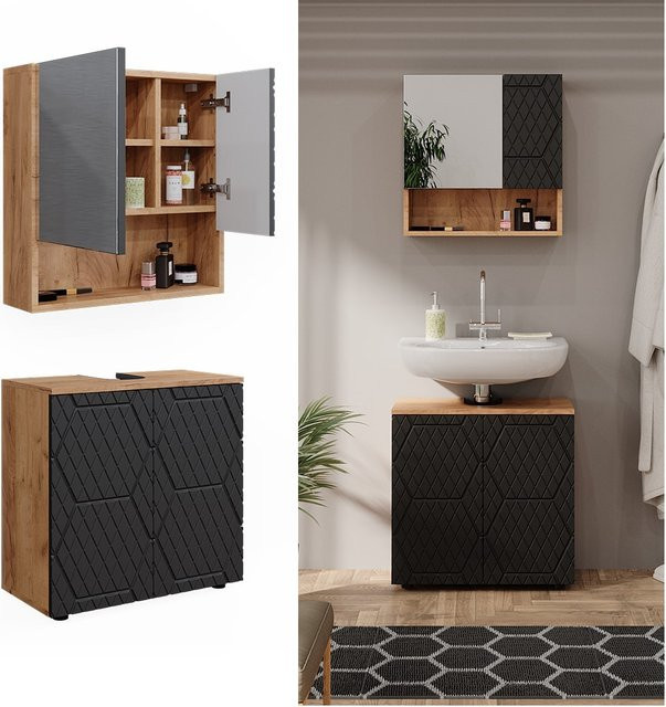Vicco Badmöbel-Set Irma 2-teilig in Eiche und Anthrazit mit Spiegelschrank und Waschbeckenschrank Breite: 60 cm - Bild 1
