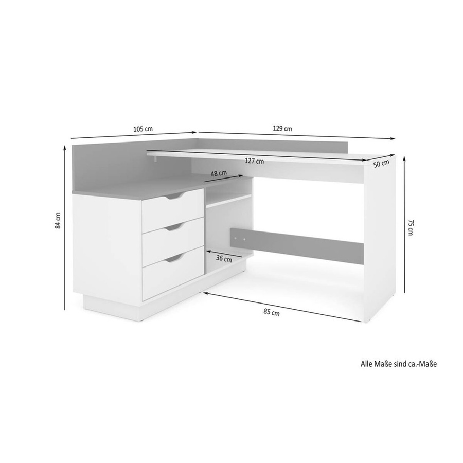 byLIVING Winkelschreibtisch BELFAST in Old Wood und Anthrazit, B: 129 cm, H: 84 cm, T: 105 cm - Bild 6