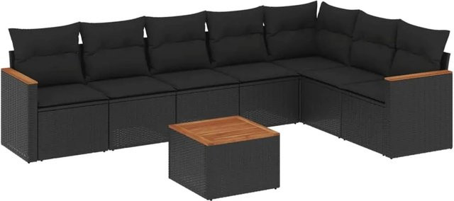 vidaXL 8-tlg Garten-Sofagarnitur aus Poly-Rattan und Akazienholz in Schwarz mit Kissen - Bild 1