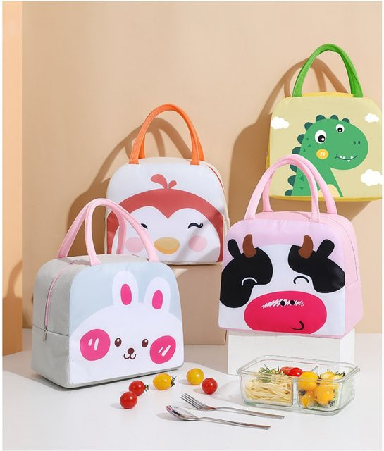 Isolierte KAIGUANG Lunch-Tasche mit Cartoon-Tiermotiv in Schwarz und Multicolour, wasserdichte Baby-Aufbewahrungstasche als tragbare Hängetasche - Bild 1