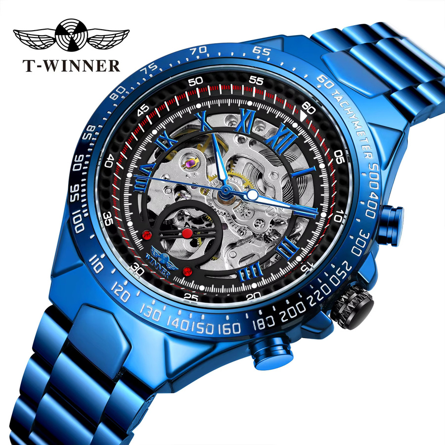 T-WINNER Armbanduhr Edelstahl, Automatik, blaues Zifferblatt, Herren - Bild 2