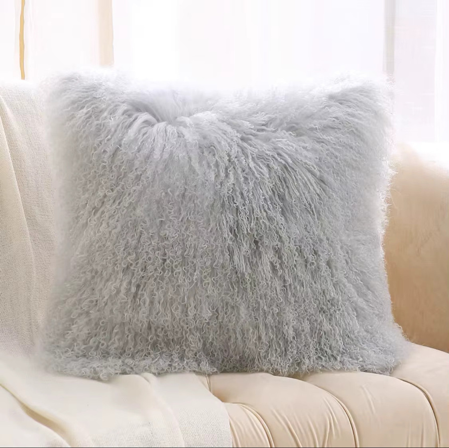 XZWDSI Lammfell-Kissenhülle aus echtem Mongolischem Lammfell, quadratischer Sofa-Kissenbezug in Grau oder Grün, B/T/H: 30 x 30 x 30 cm - Bild 1