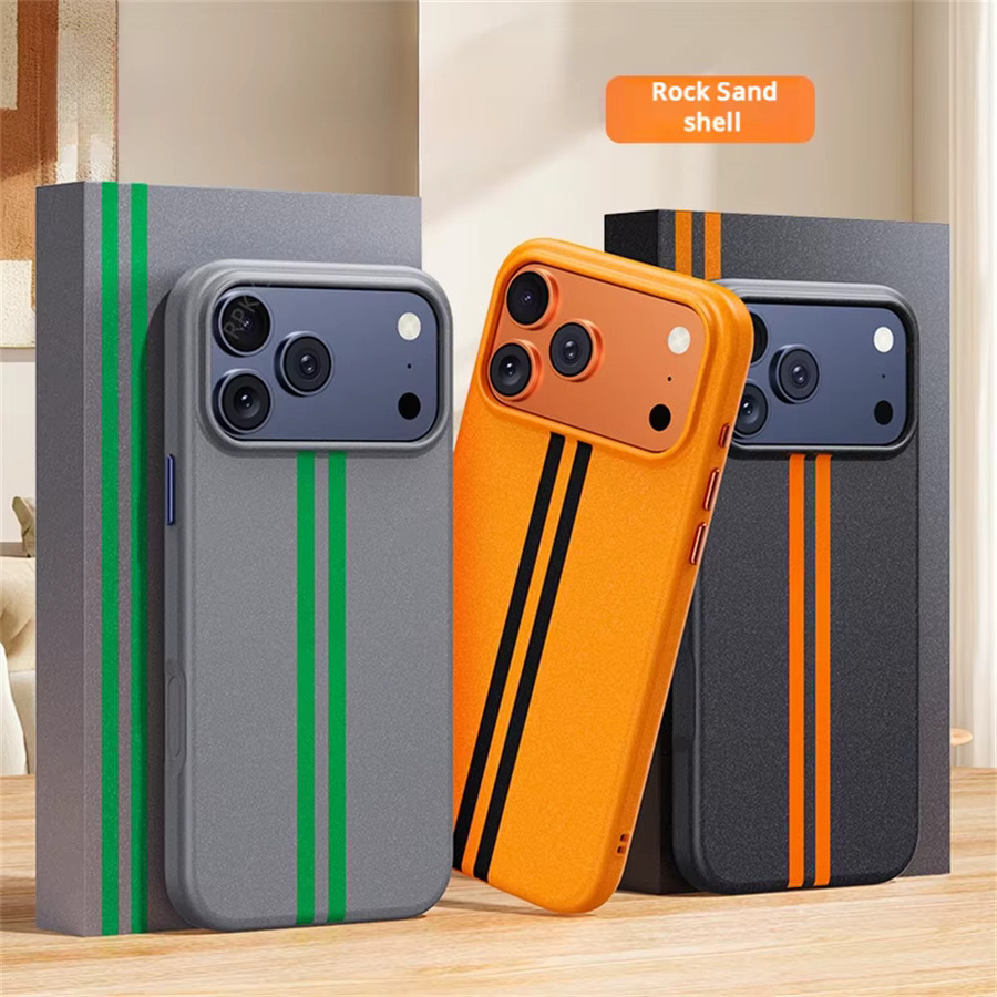 MagSafe Magnetische Handyhülle mit Hybrid-Feinkorn-Steinsand-Textur für iPhone 17 16 Pro Max aus Silikon und harter Rückseite in Grau und Orange - Bild 4