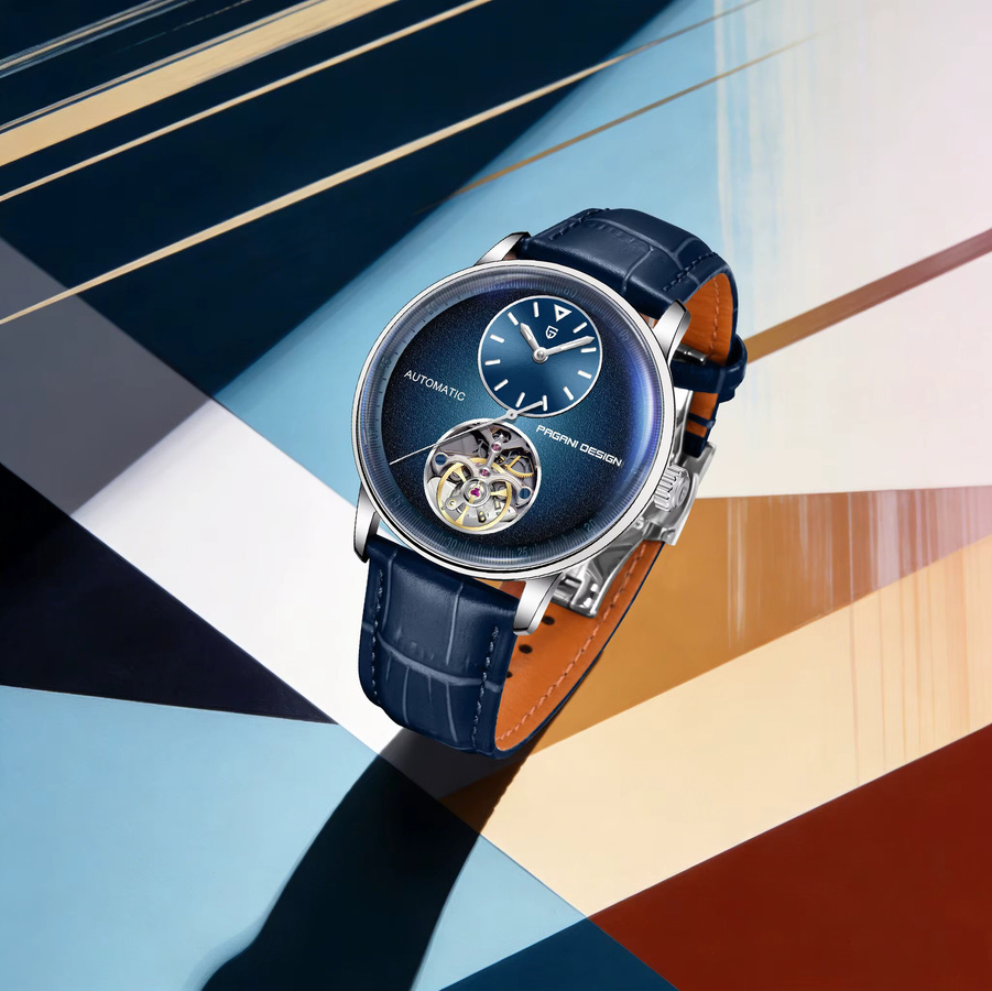 PAGANI DESIGN Taucheruhr, Herren, Lederarmband, Blau, 42 mm, 10 ATM - Bild 2