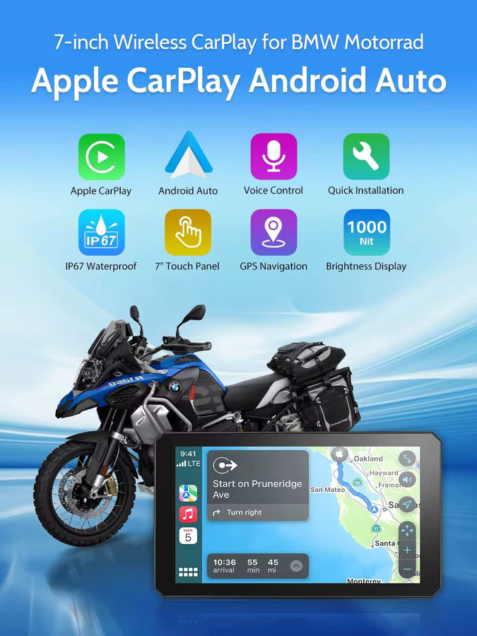 B7pro Tragbarer 7-Zoll Motorrad Navigator mit CarPlay und Android Auto in Schwarz für BMW XR M1000 R1200GS R1250GS S1000XR R1300GS - Bild 7