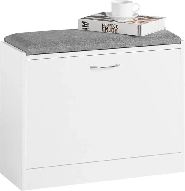 SoBuy Schuhbank mit Sitzkissen und einer Klappe in Weiß FSR16-K-W, B/T/H: 60,0 x 24,0 x 120,0 cm - Bild 1