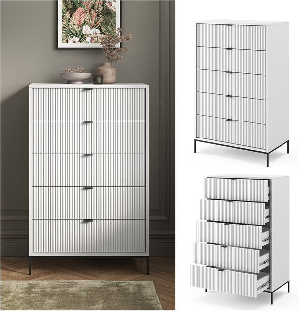 Vicco Kommode Eliza Weiß mit 5 Schubladen, Höhe: 76 cm, Breite: 120 cm - Bild 1