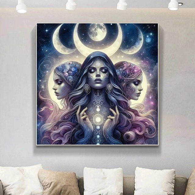 Potdemiel DIY Diamond Painting Set Mondgöttin Frauenporträt als Mosaik-Kunstwerk für Anfänger - Bild 1