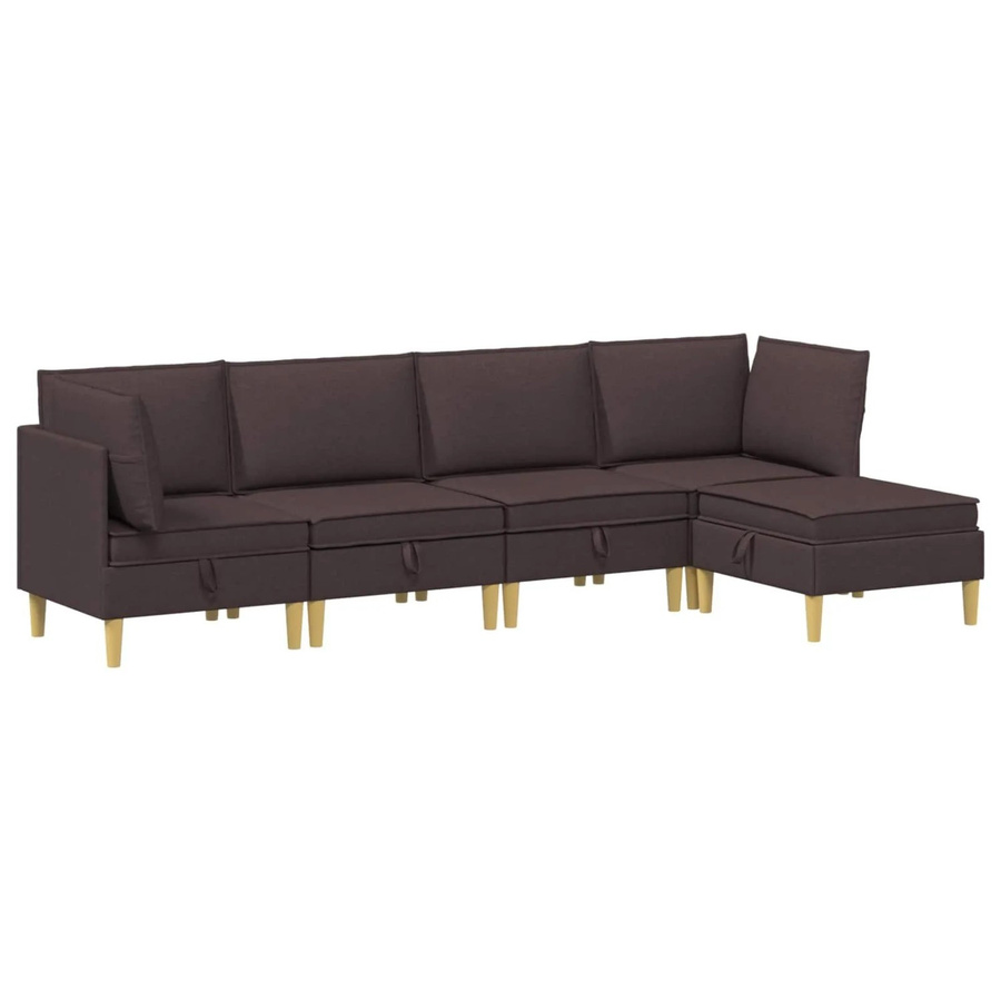 vidaXL Wohnzimmergarnitur in L-Form aus Stoff in Dunkelbraun mit Ecksofas, Mittelsitzen, Hocker und Kissen - Bild 2